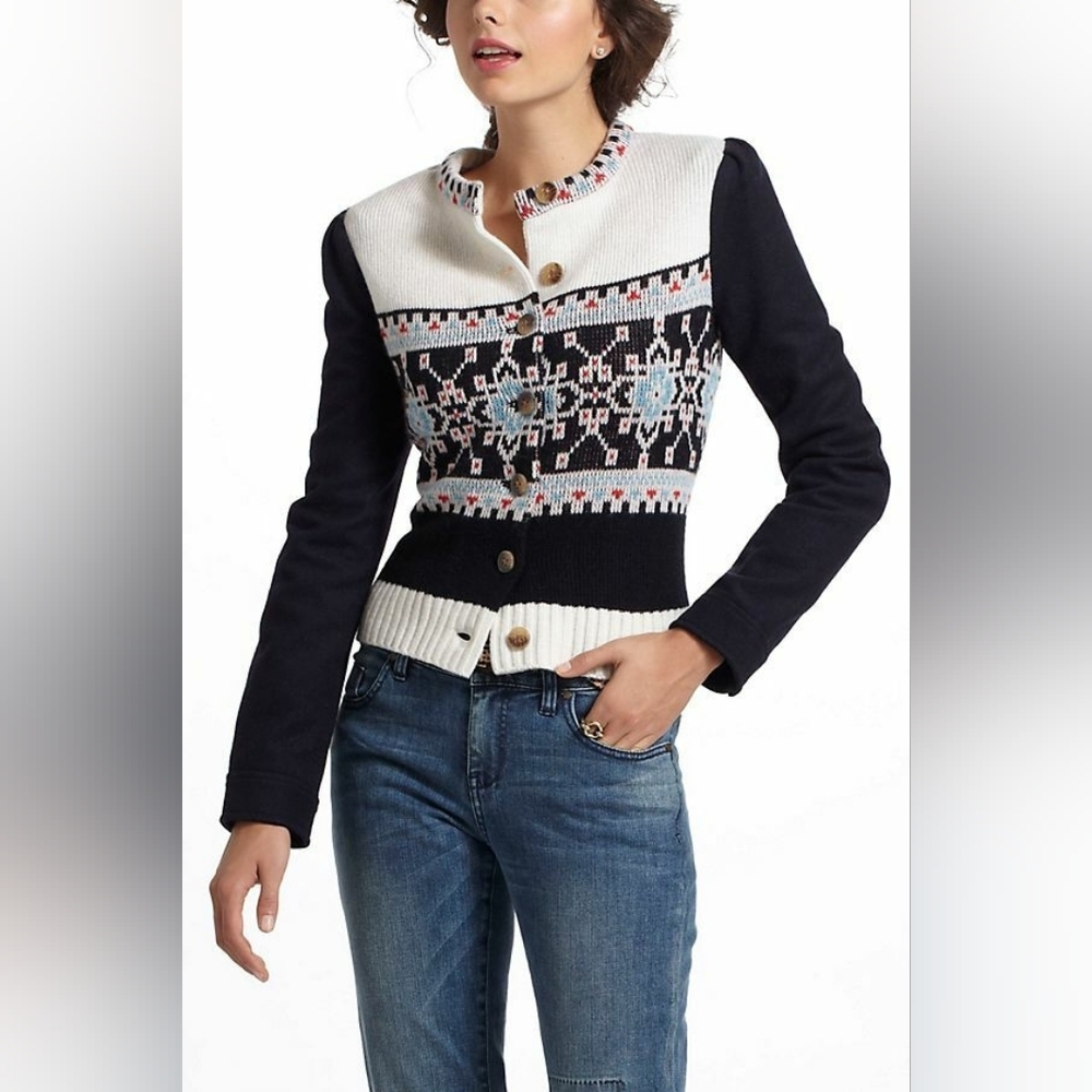 Anthropologie $250 Elevenses Buckhaven Fairisle Sweater Jacket Sz 8